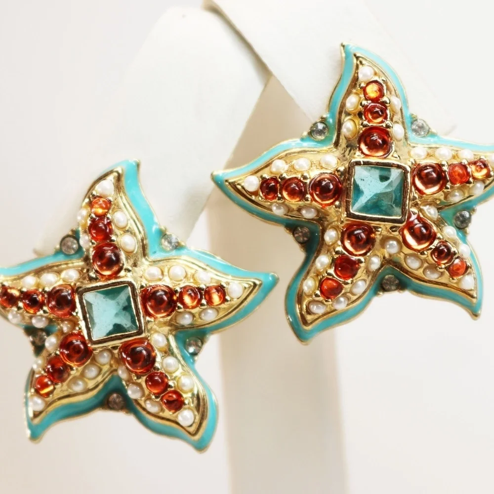 KENNETH JAY LANE RARE BLUE STARFISH EARRINGS - Picture 4 of 16